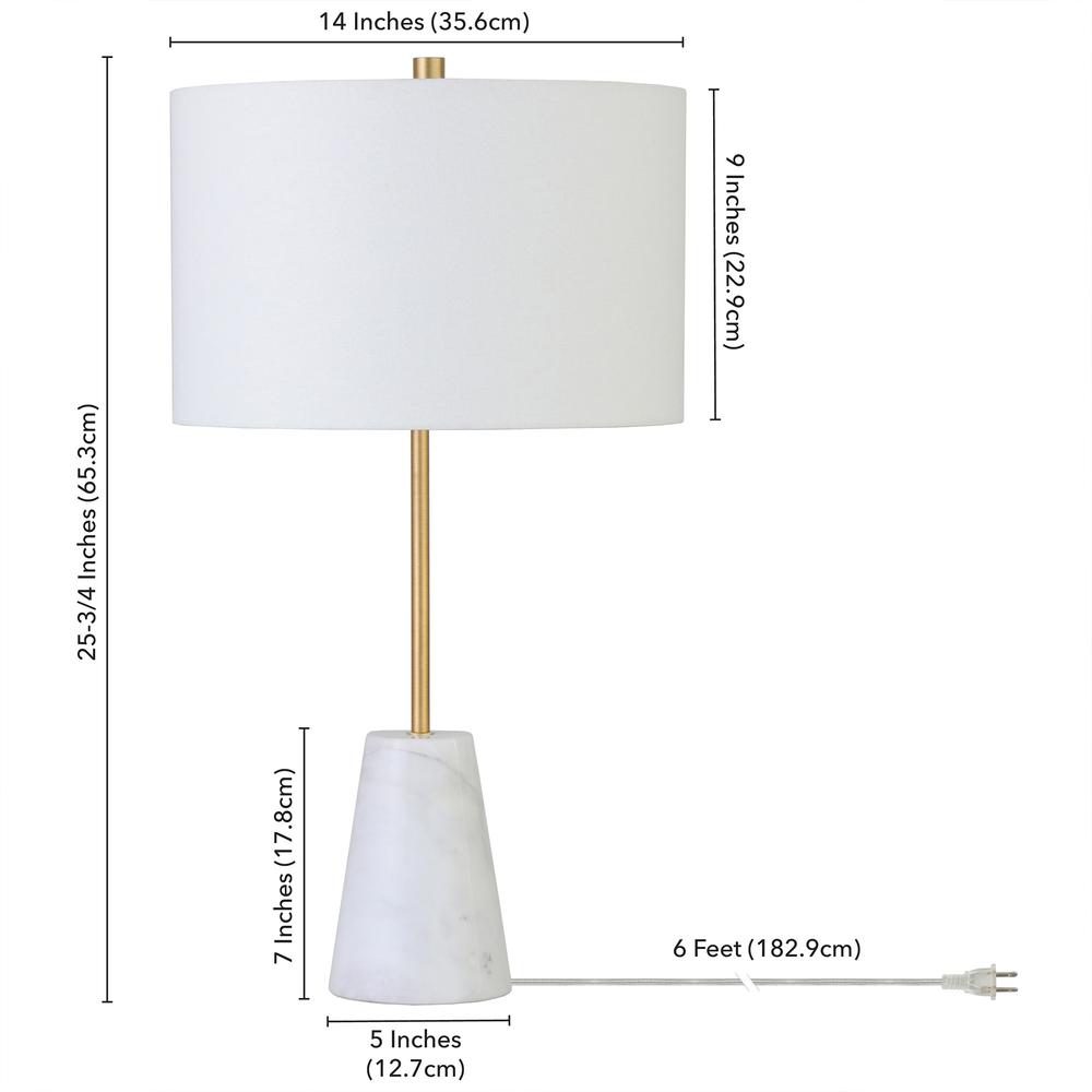 26" Gold and White Marble Table Lamp With White Drum Shade. Picture 7