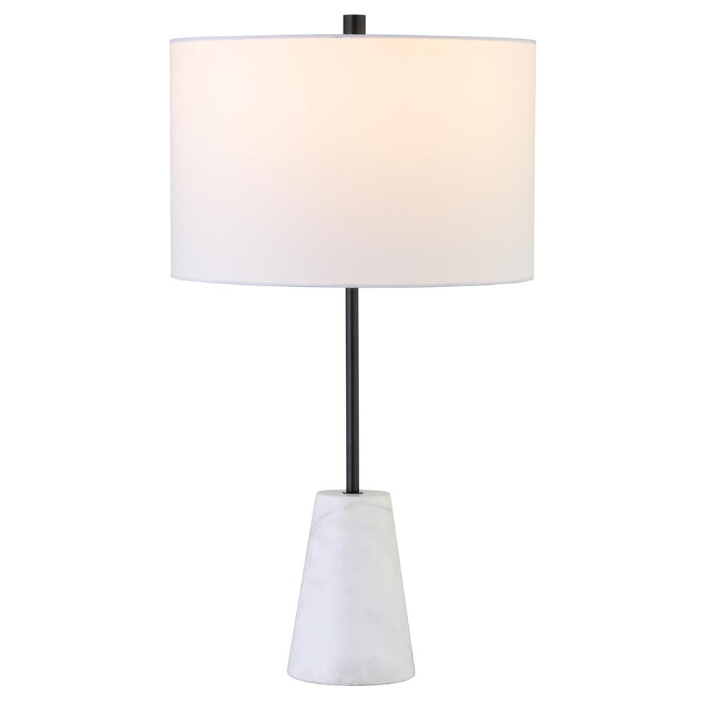 26" Black and White Marble Table Lamp With White Drum Shade. Picture 2