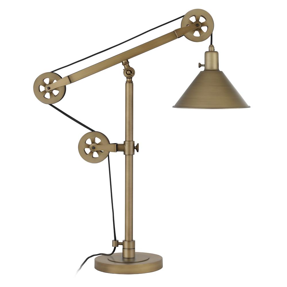 29" Brass Metal Desk Table Lamp With Brass Cone Shade. Picture 2
