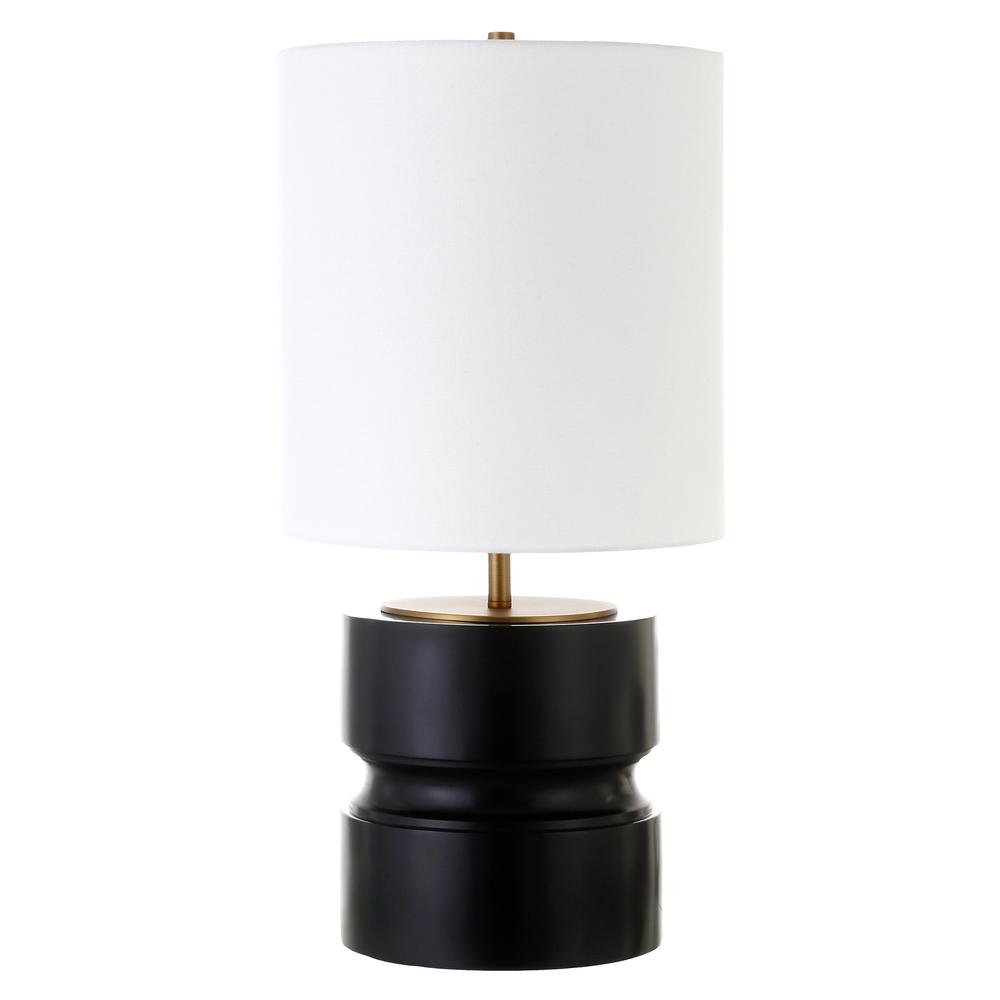 27" Black Metal Table Lamp With White Drum Shade. Picture 1