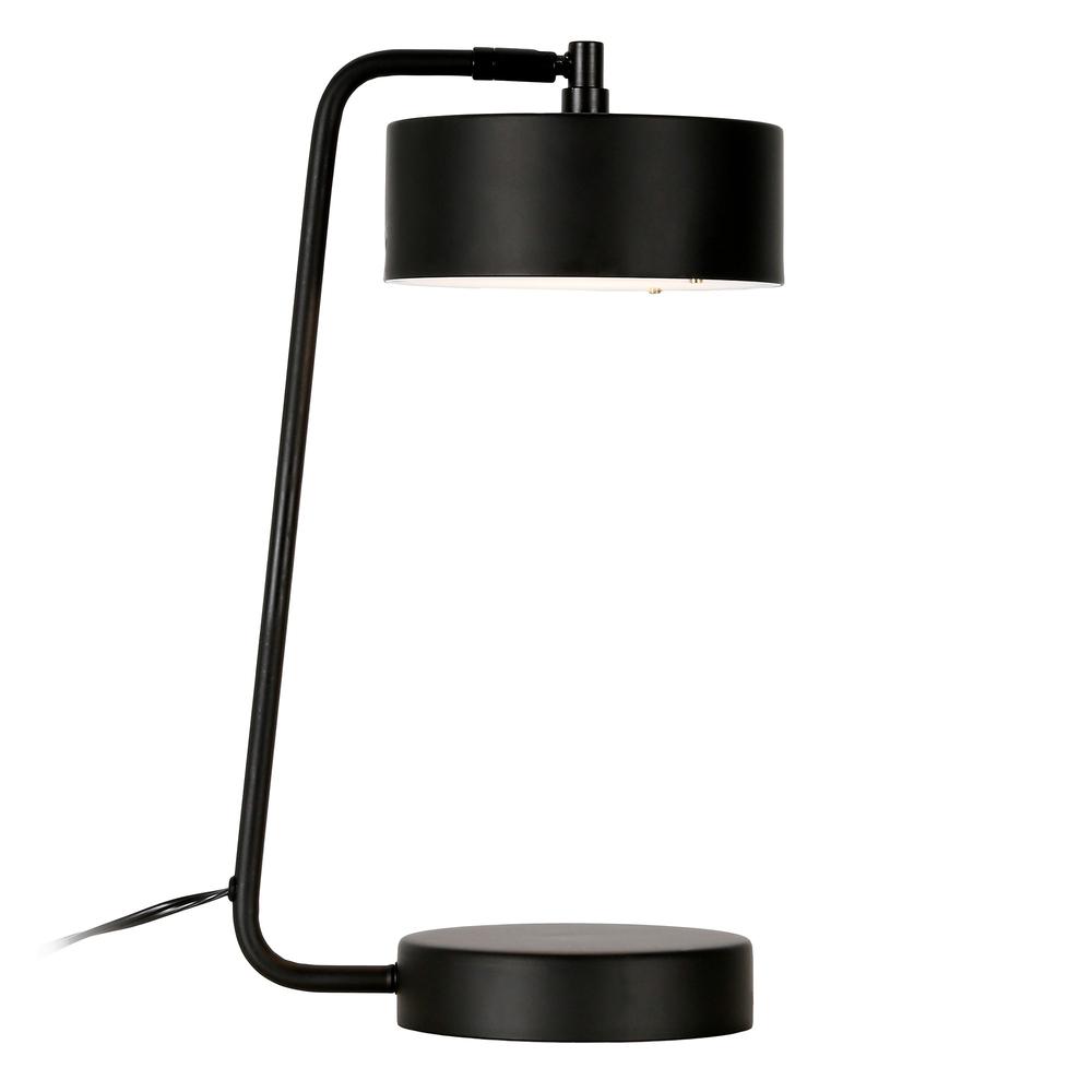 18" Black Metal Desk Table Lamp With Black Drum Shade. Picture 1