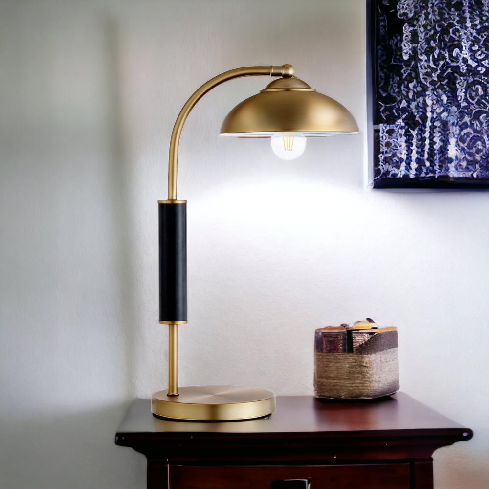 24" Gold and Black Metal Desk Table Lamp With Gold Dome Shade. Picture 3