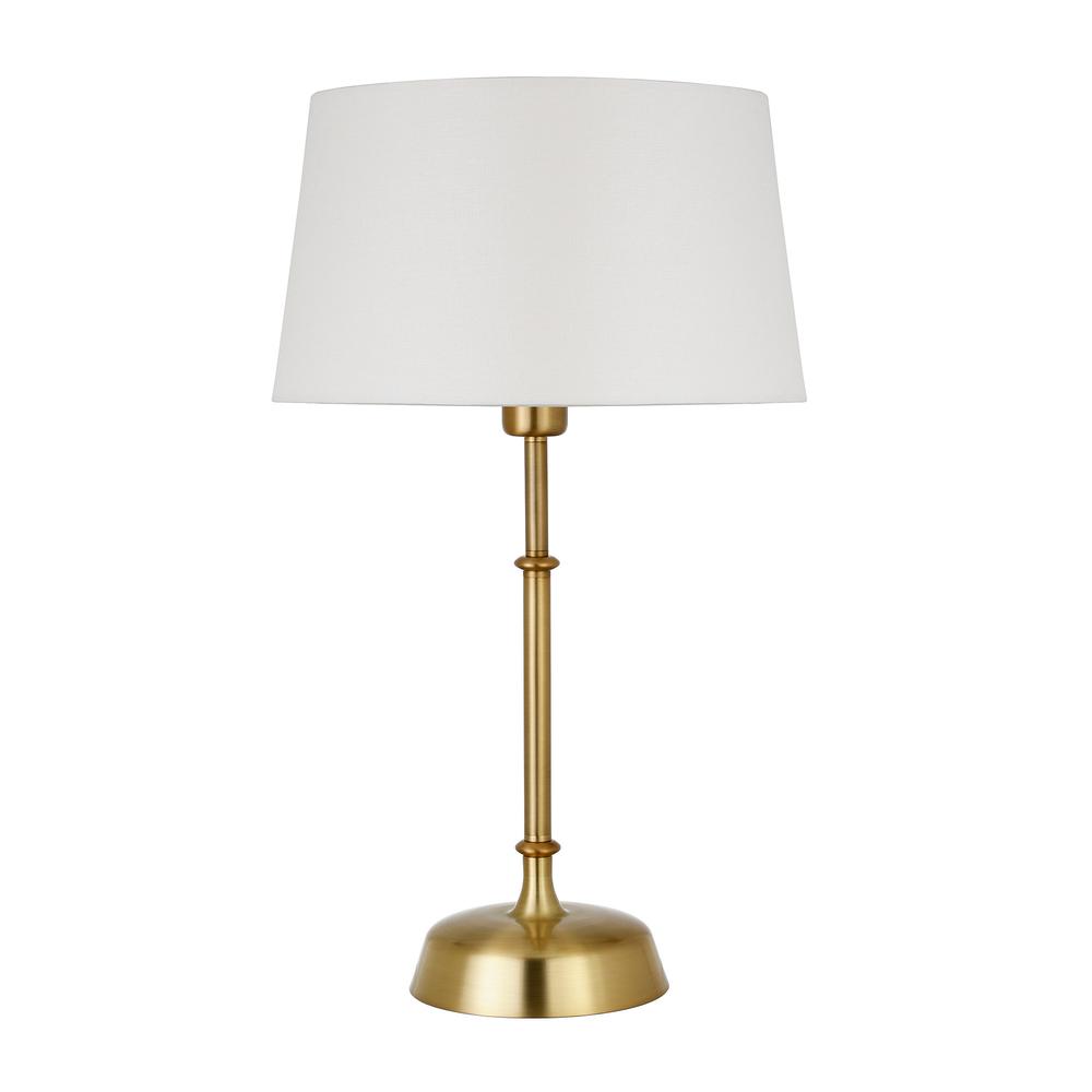 24" Gold Metal Table Lamp With White Drum Shade. Picture 1