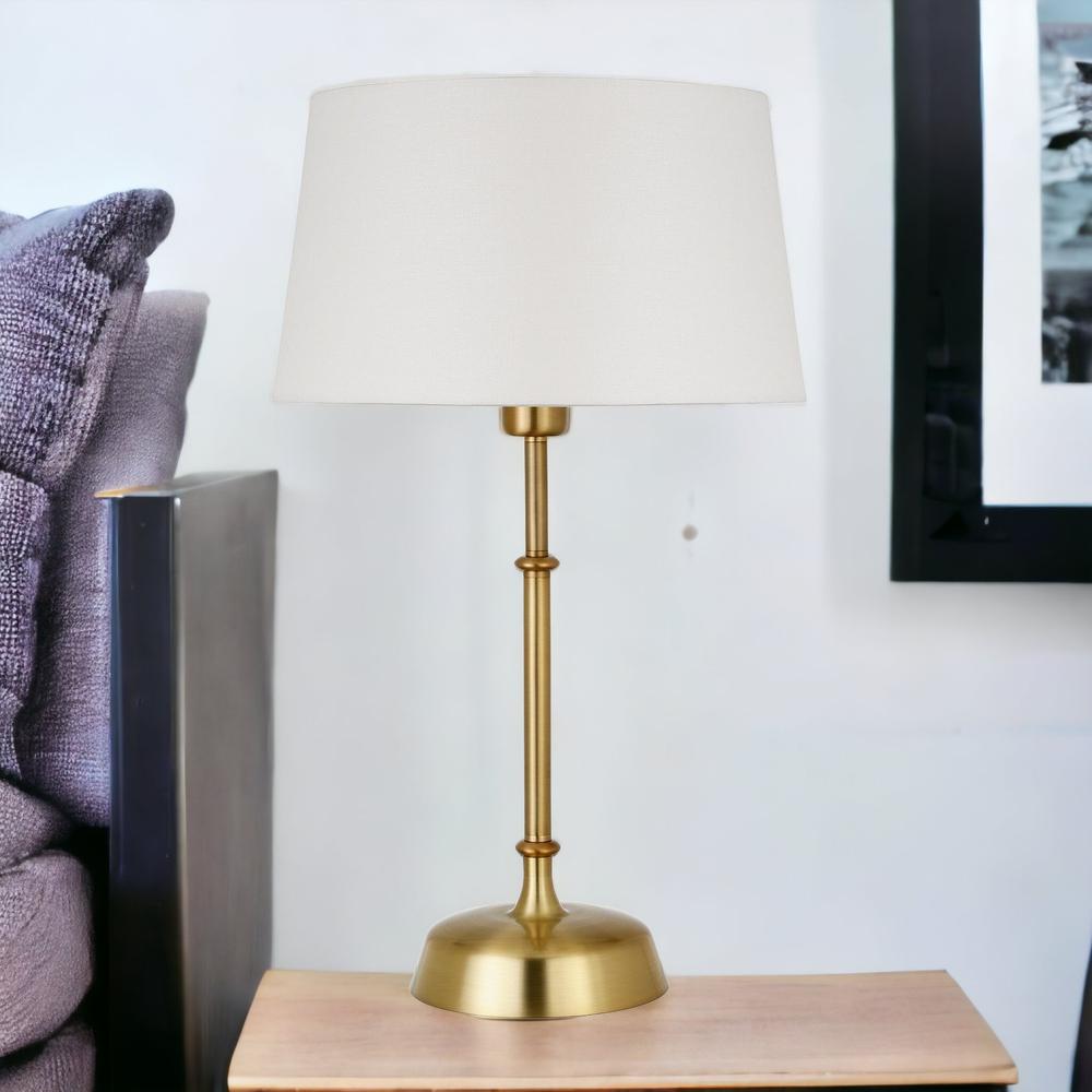 24" Gold Metal Table Lamp With White Drum Shade. Picture 3