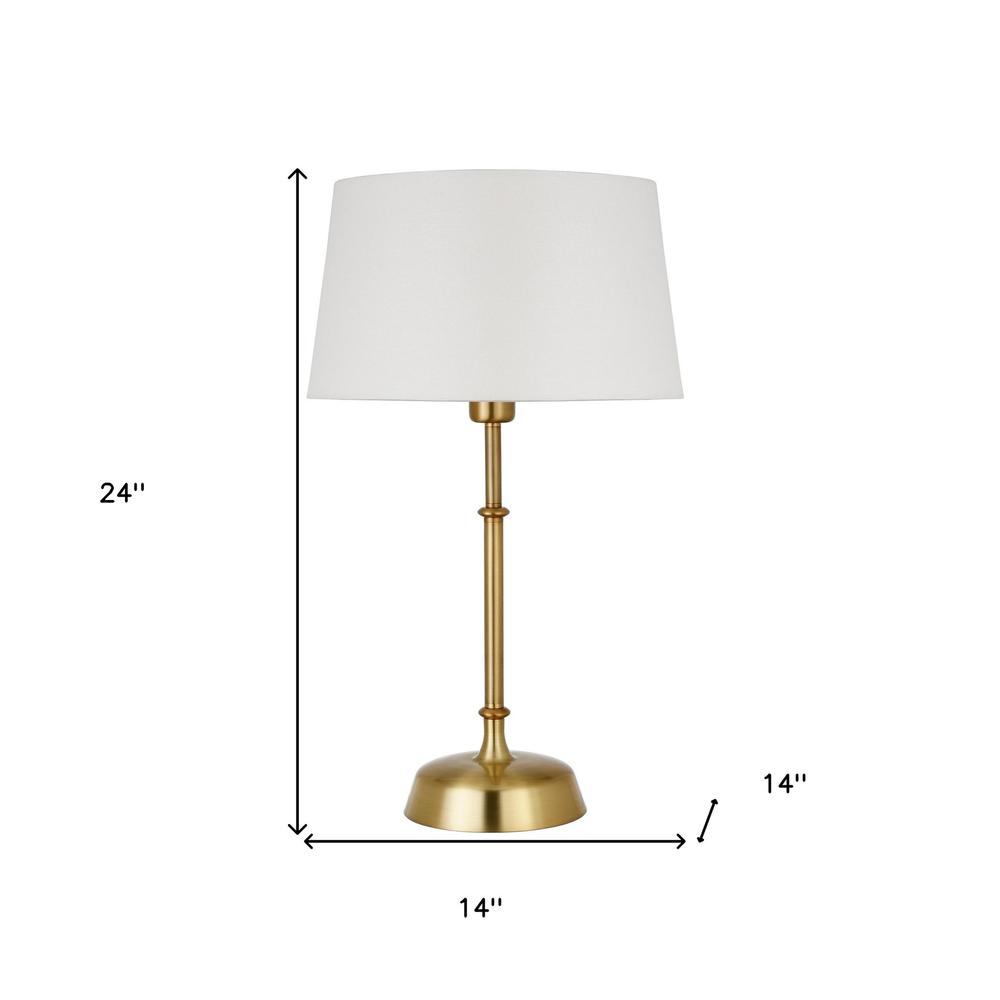 24" Gold Metal Table Lamp With White Drum Shade. Picture 6