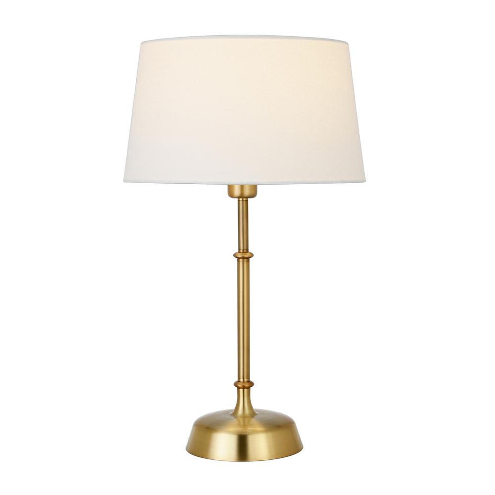 24" Gold Metal Table Lamp With White Drum Shade. Picture 2
