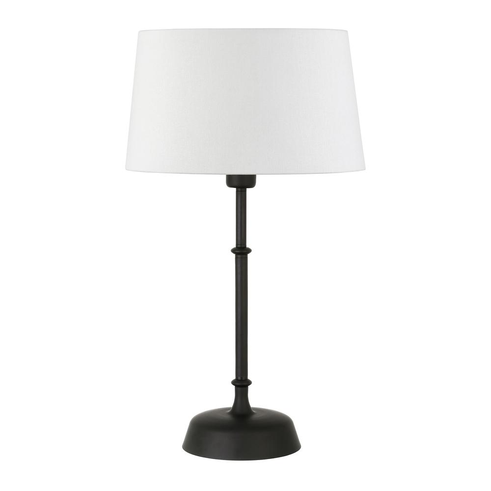 24" Black Metal Table Lamp With White Drum Shade. Picture 1