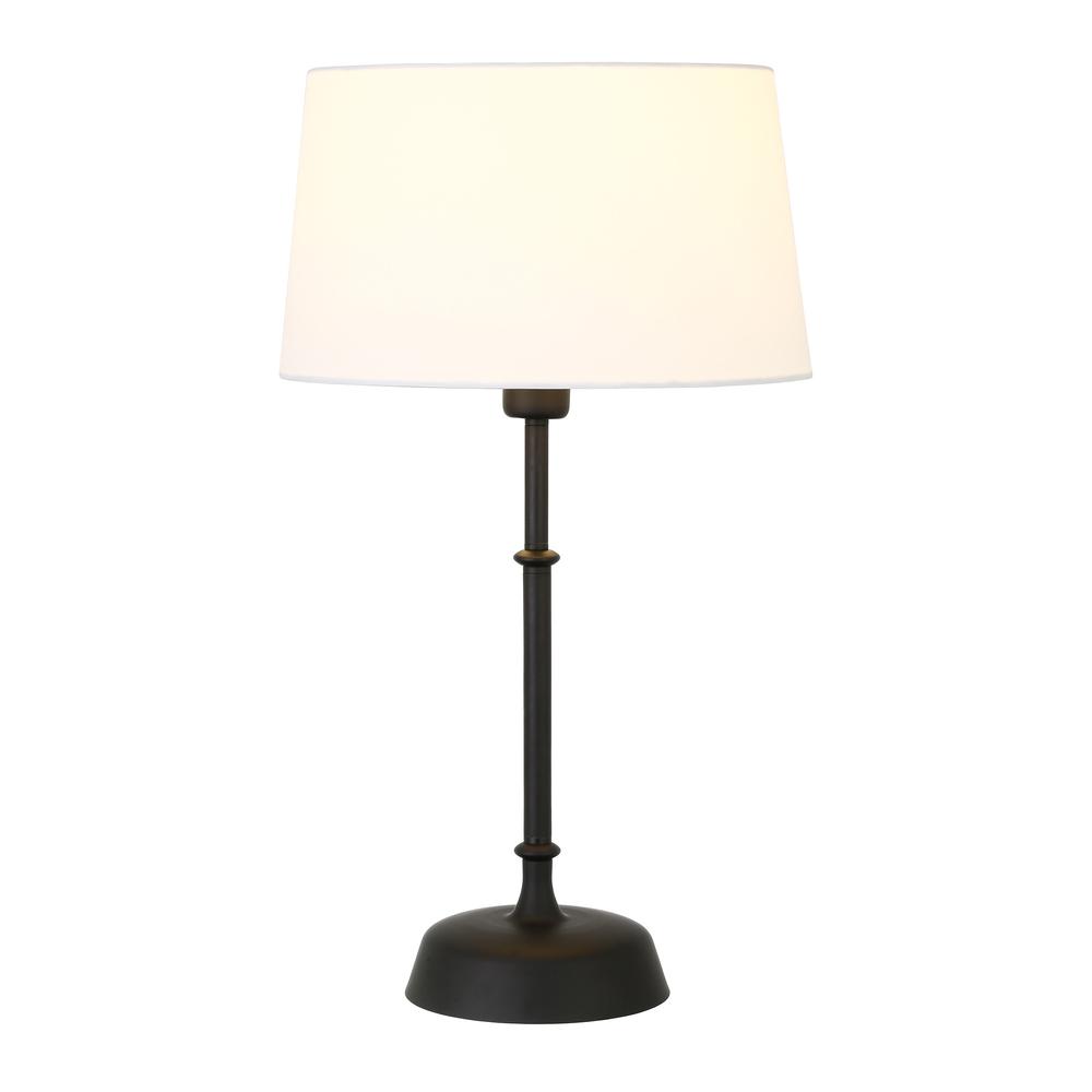 24" Black Metal Table Lamp With White Drum Shade. Picture 2