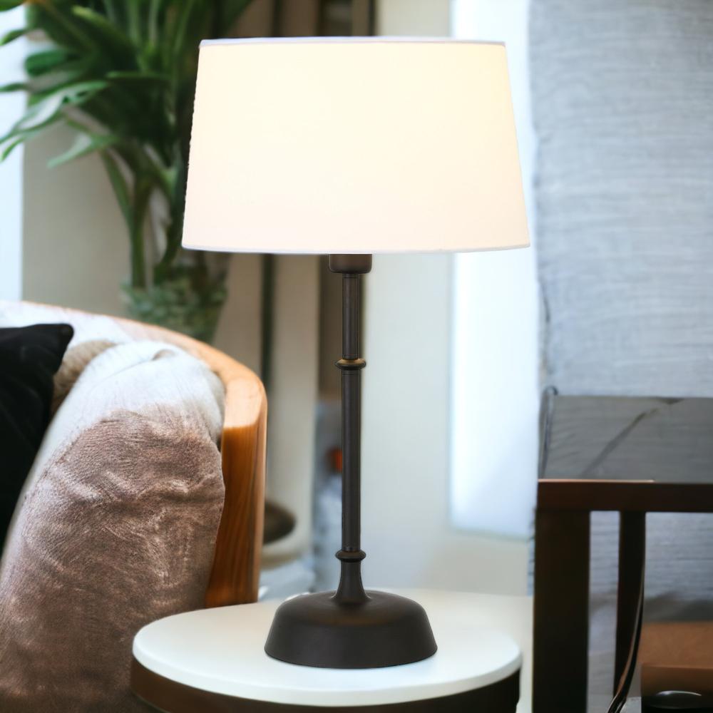 24" Black Metal Table Lamp With White Drum Shade. Picture 4
