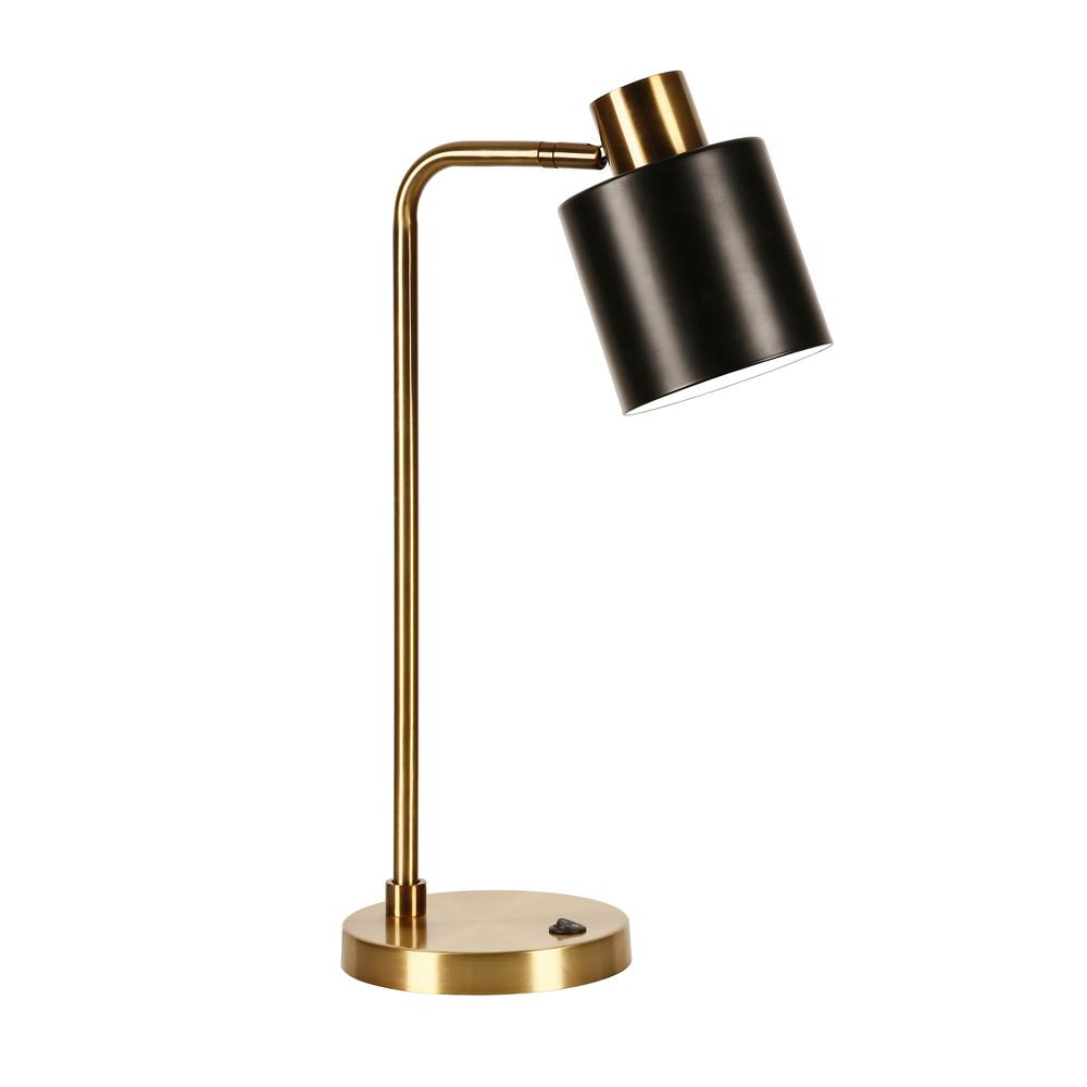 20" Gold Metal Desk Table Lamp With Black Drum Shade. Picture 2