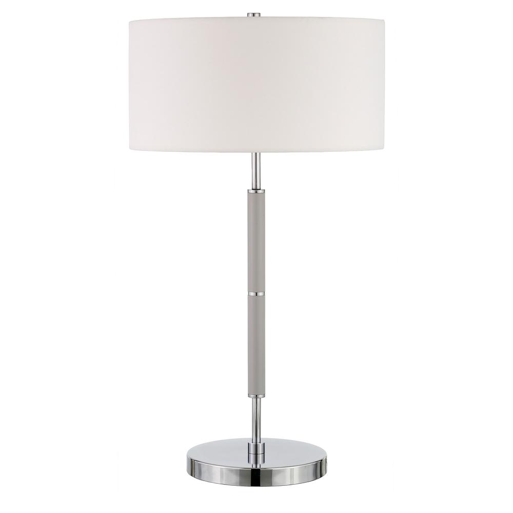 25" Gray Metal Two Light Table Lamp With White Drum Shade. Picture 1