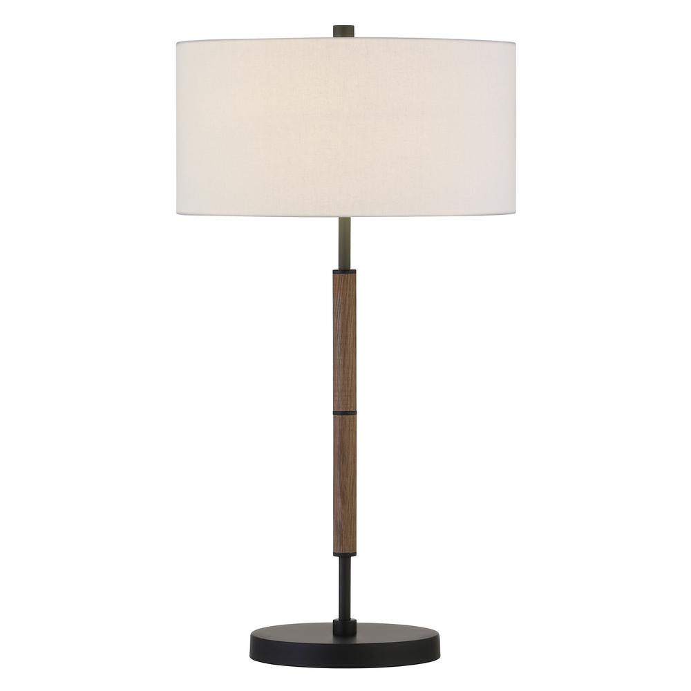 25" Brown and Black Metal Two Light Table Lamp With White Drum Shade. Picture 2