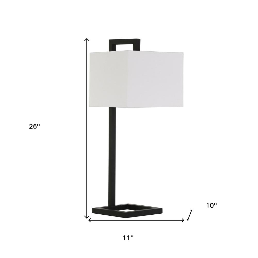 26" Black Metal Arched Table Lamp With White Square Shade. Picture 7