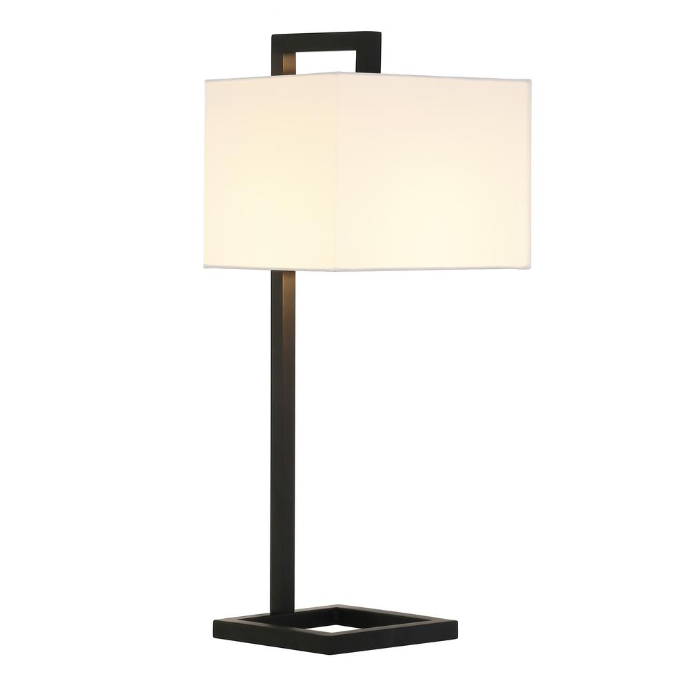 26" Black Metal Arched Table Lamp With White Square Shade. Picture 2