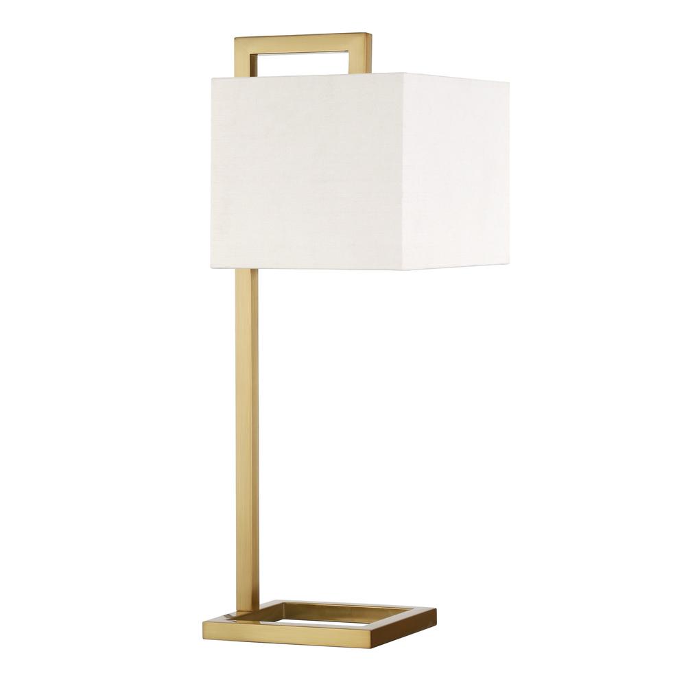 26" Gold Metal Arched Table Lamp With White Square Shade. Picture 1