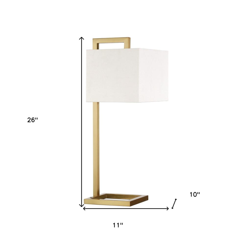 26" Gold Metal Arched Table Lamp With White Square Shade. Picture 7