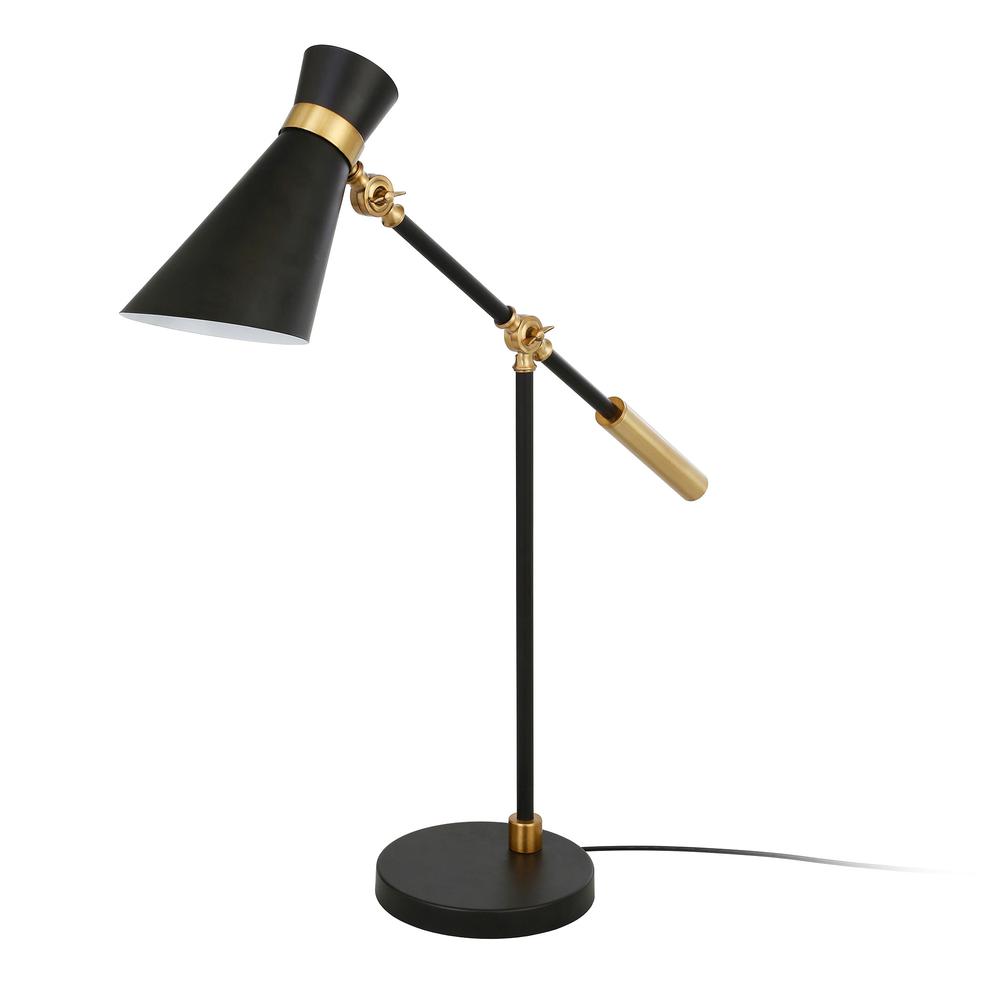30" Black and Gold Metal Desk Table Lamp With Black Cone Shade. Picture 1