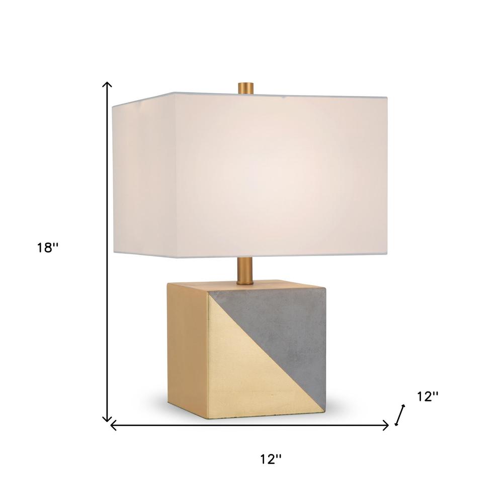 18" Gray and Gold Concrete Table Lamp With White Shade. Picture 6