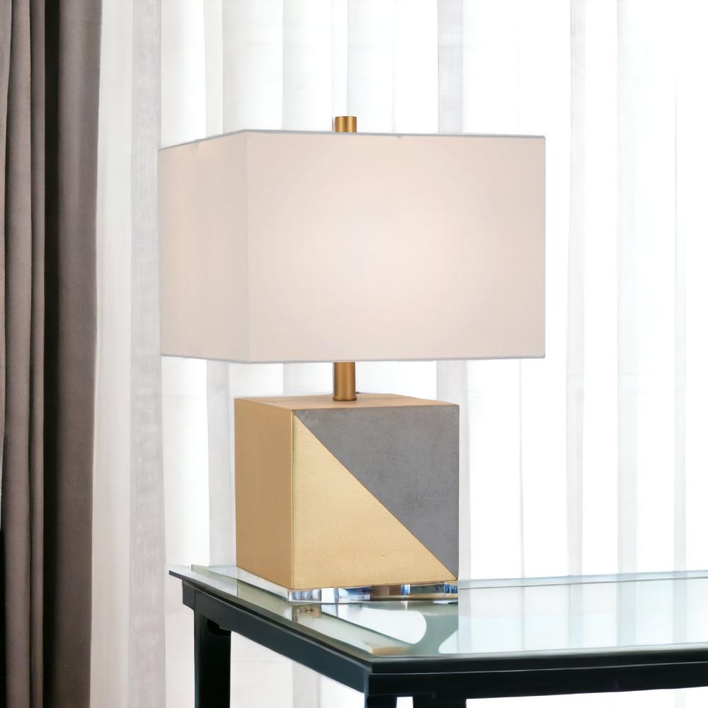 18" Gray and Gold Concrete Table Lamp With White Shade. Picture 2