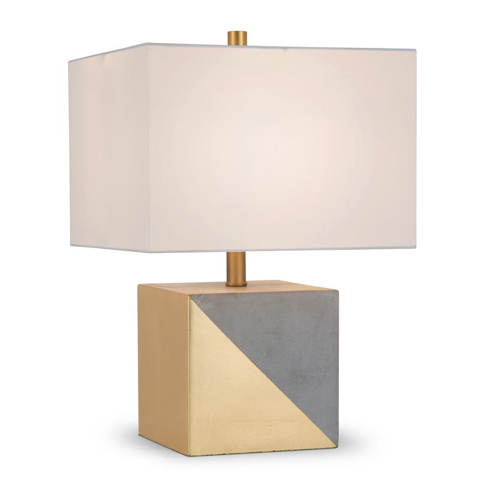 18" Gray and Gold Concrete Table Lamp With White Shade. Picture 1