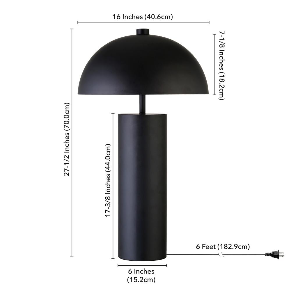27" Black Metal Table Lamp With Black Dome Shade. Picture 6