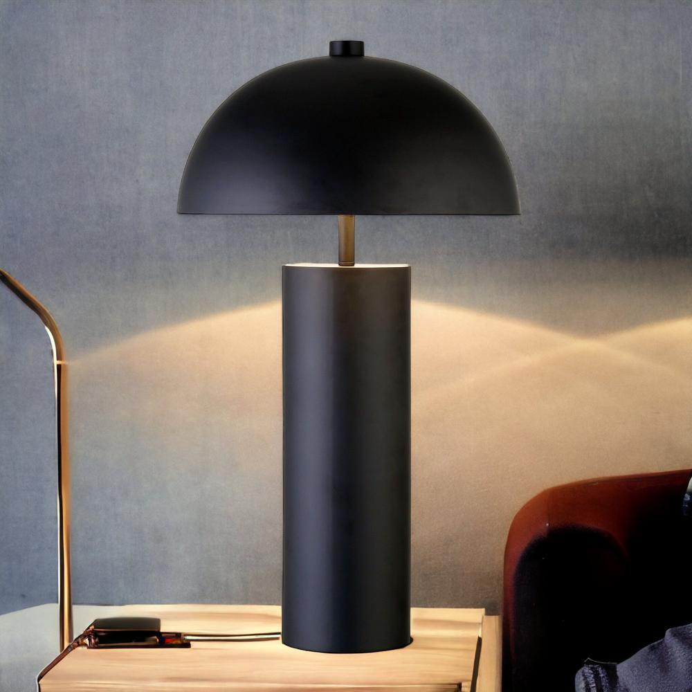27" Black Metal Table Lamp With Black Dome Shade. Picture 3