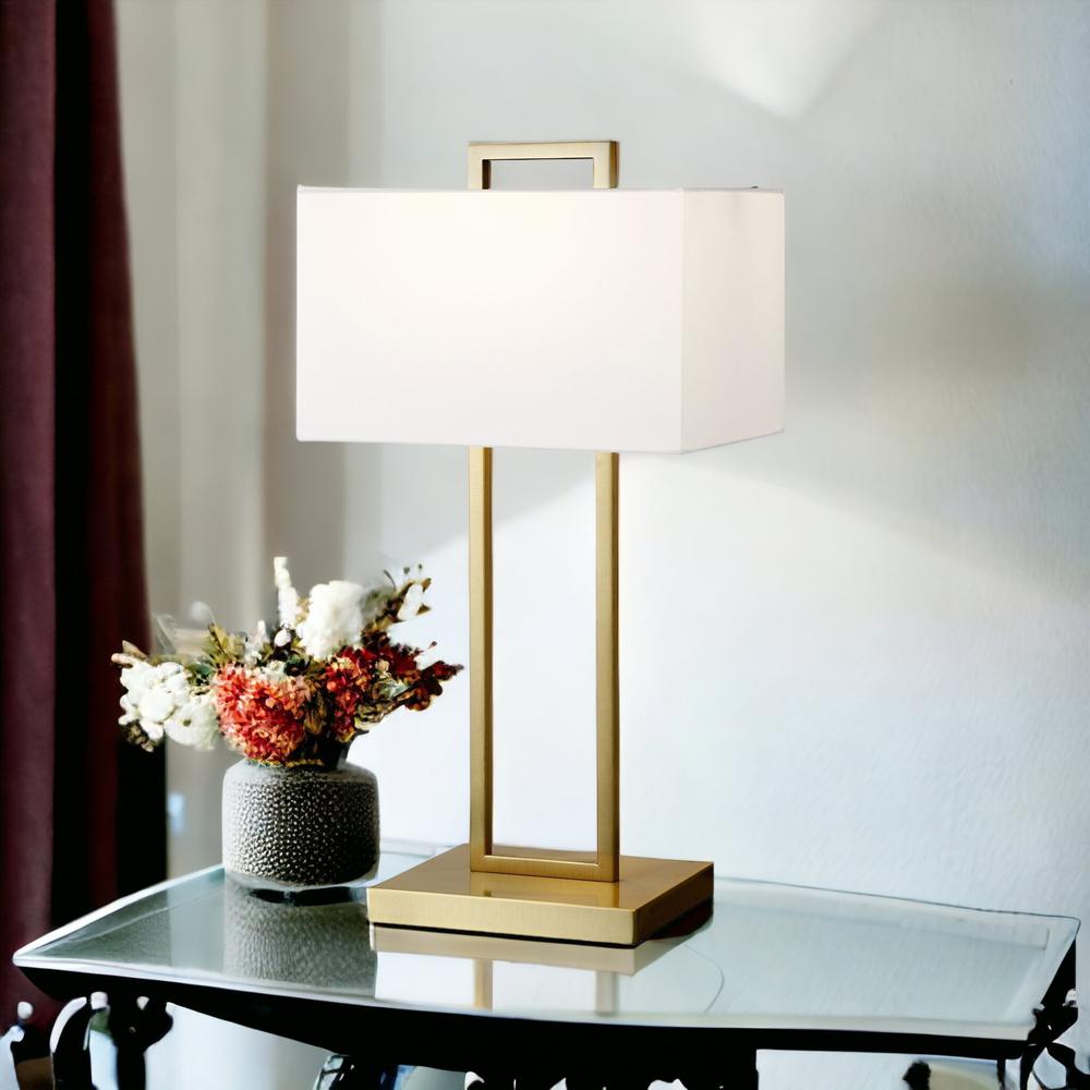 28" Brass Metal Table Lamp With White Shade. Picture 4