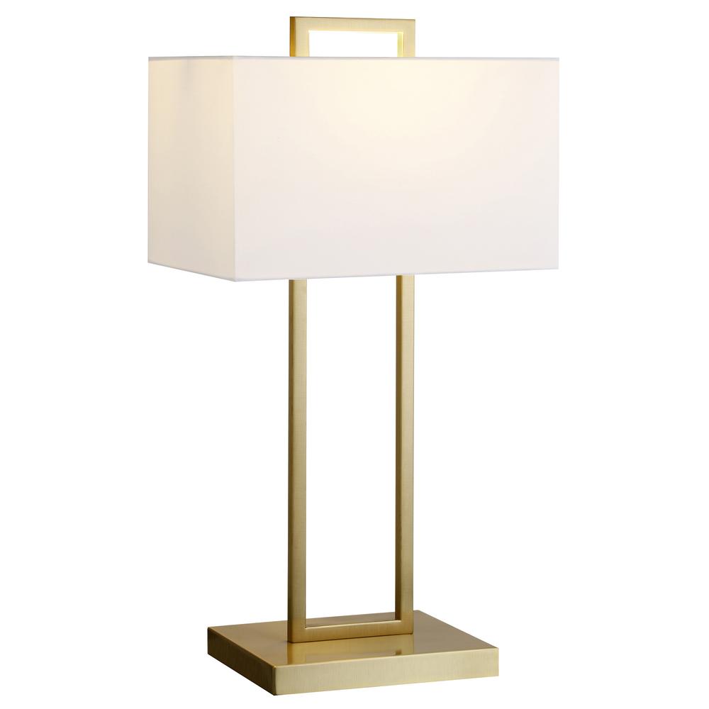 28" Brass Metal Table Lamp With White Shade. Picture 3