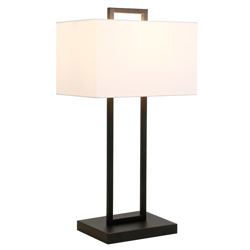 28" Black Metal Table Lamp With White Shade. Picture 2