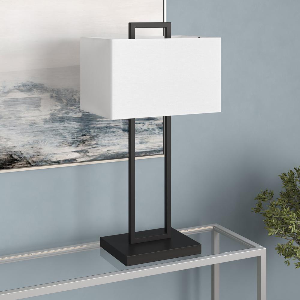 28" Black Metal Table Lamp With White Shade. Picture 4