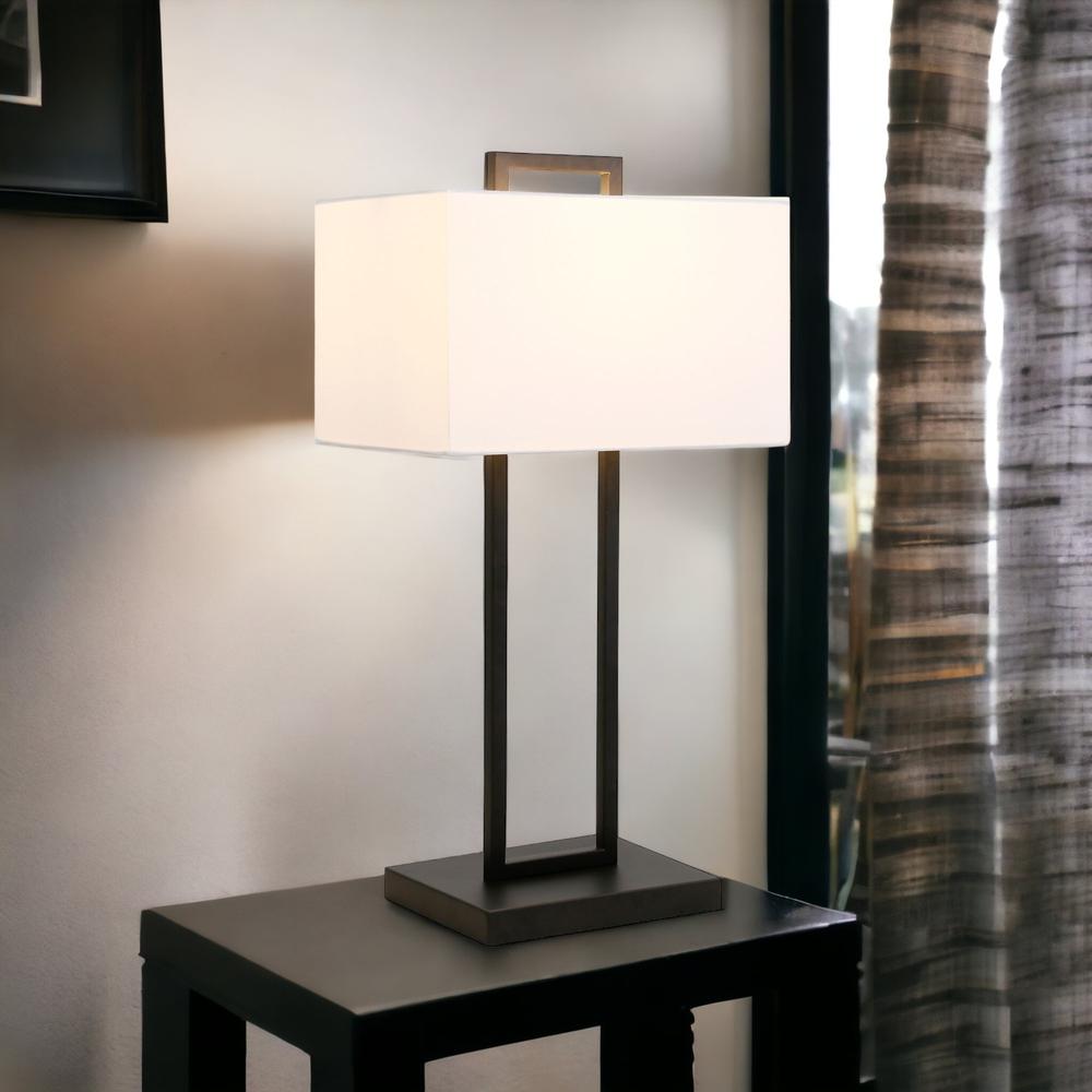 28" Black Metal Table Lamp With White Shade. Picture 3