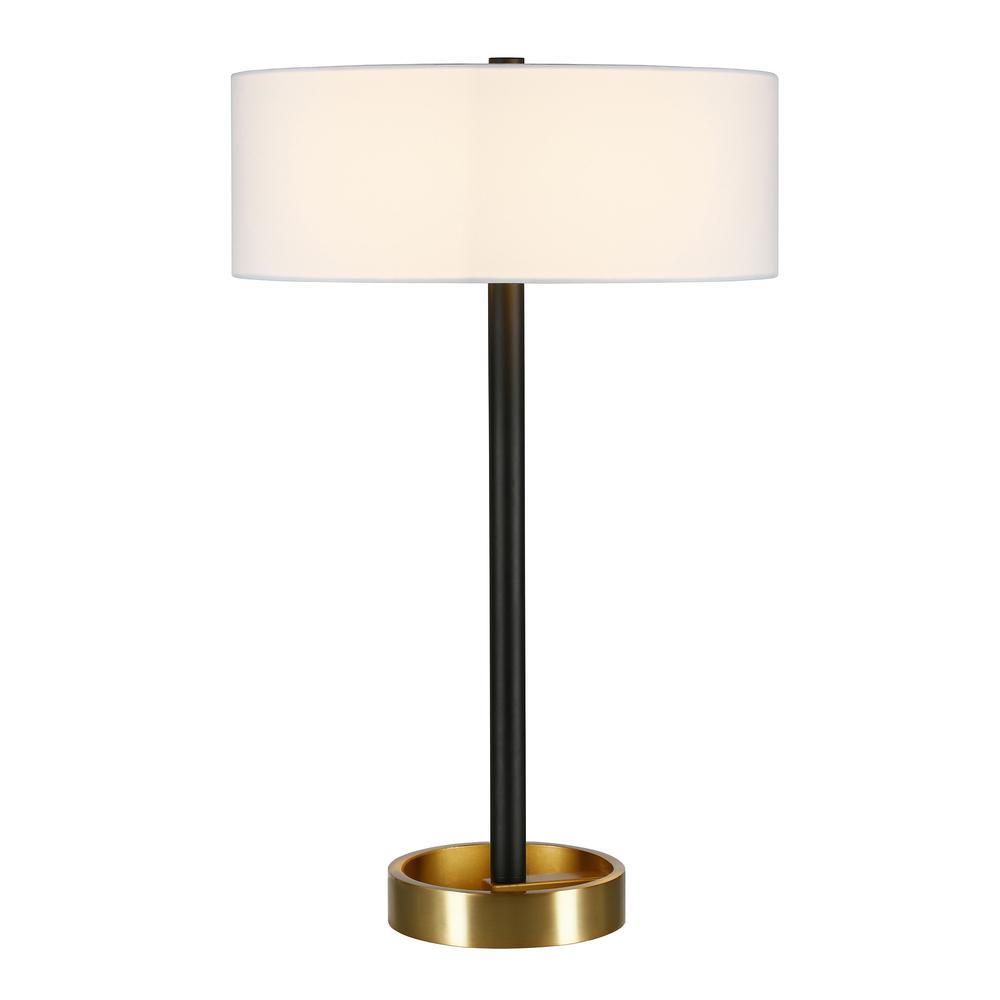 24" Black and Gold Metal Table Lamp With White Drum Shade. Picture 2