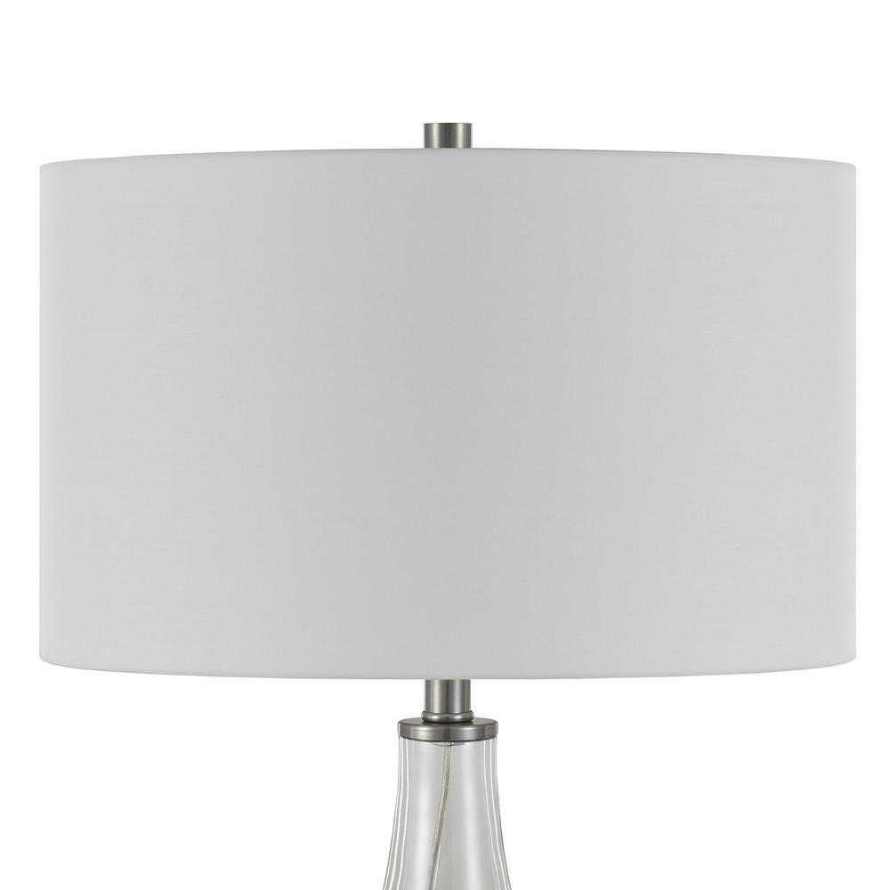 25" Nickel Glass Table Lamp With White Drum Shade. Picture 4