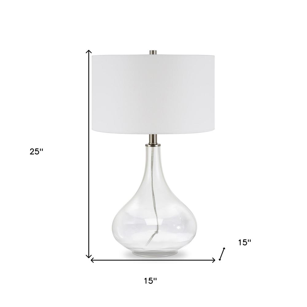 25" Clear Glass Table Lamp With White Drum Shade. Picture 6