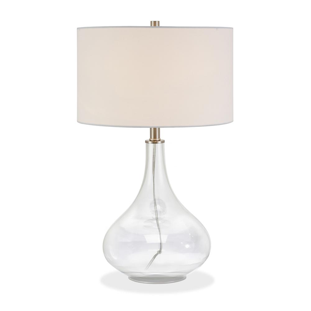 25" Clear Glass Table Lamp With White Drum Shade. Picture 2