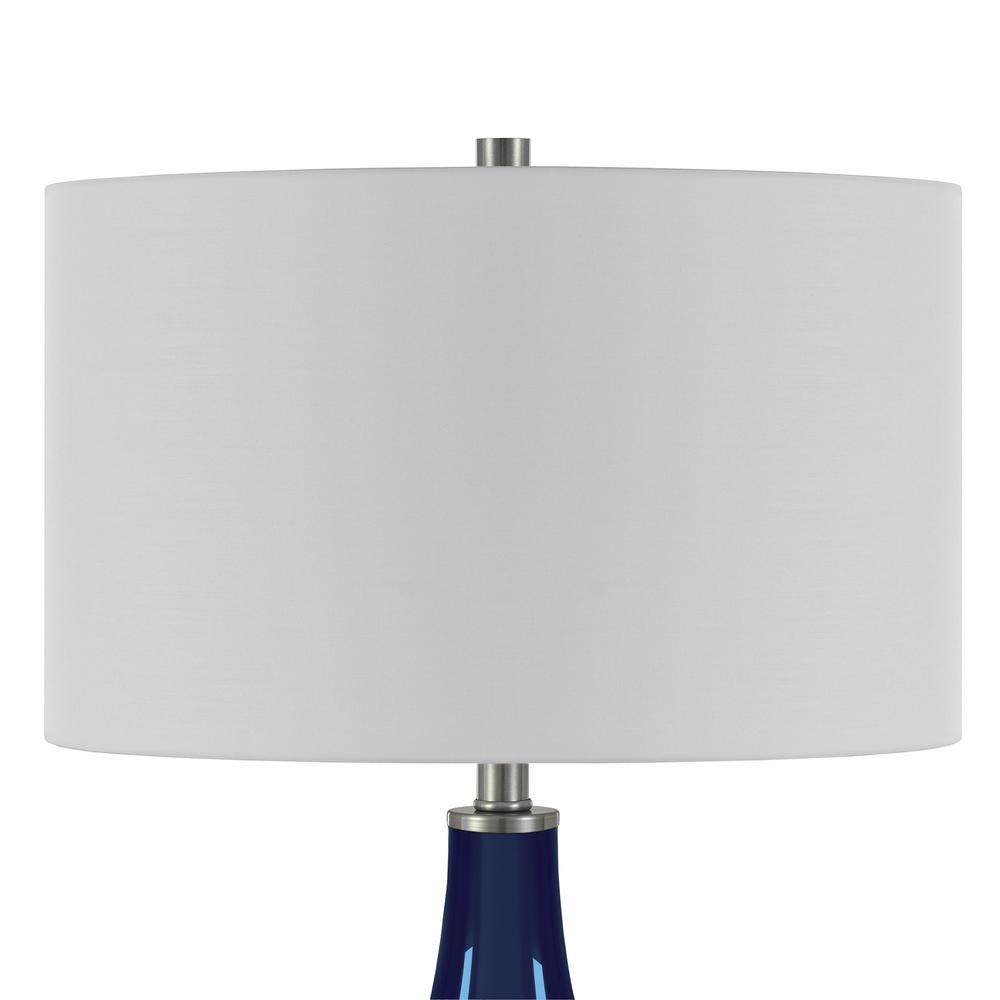 25" Navy Blue Glass Table Lamp With White Drum Shade. Picture 4