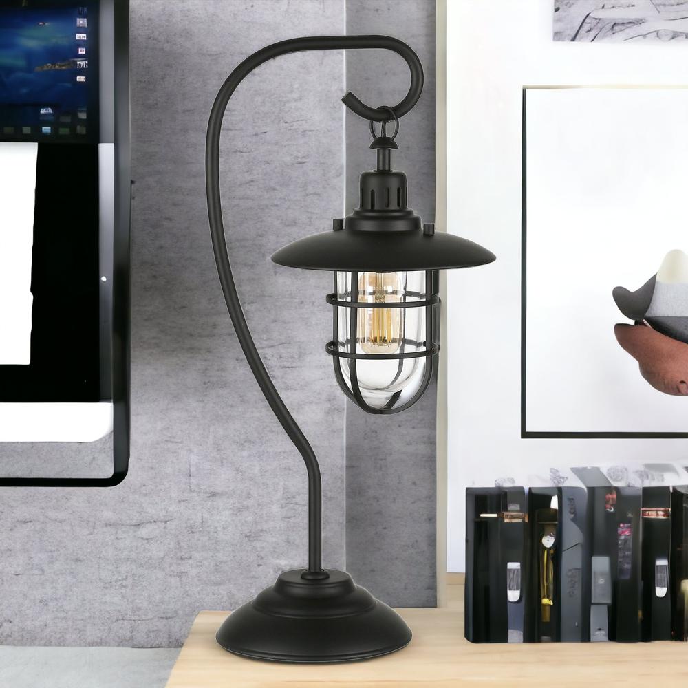 22" Black Metal Arched Table Lamp With Black Cage Shade. Picture 2