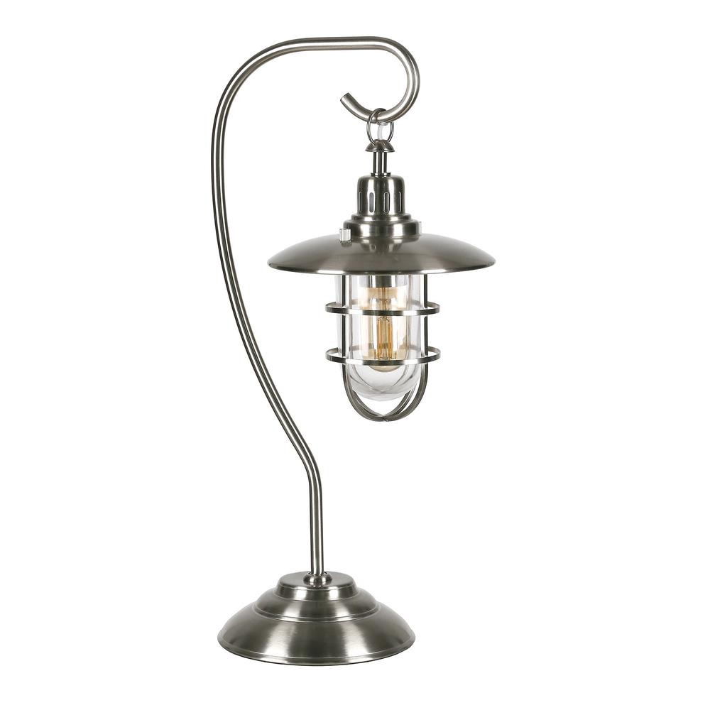 22" Nickel Metal Arched Table Lamp With Nickel Cage Shade. Picture 1