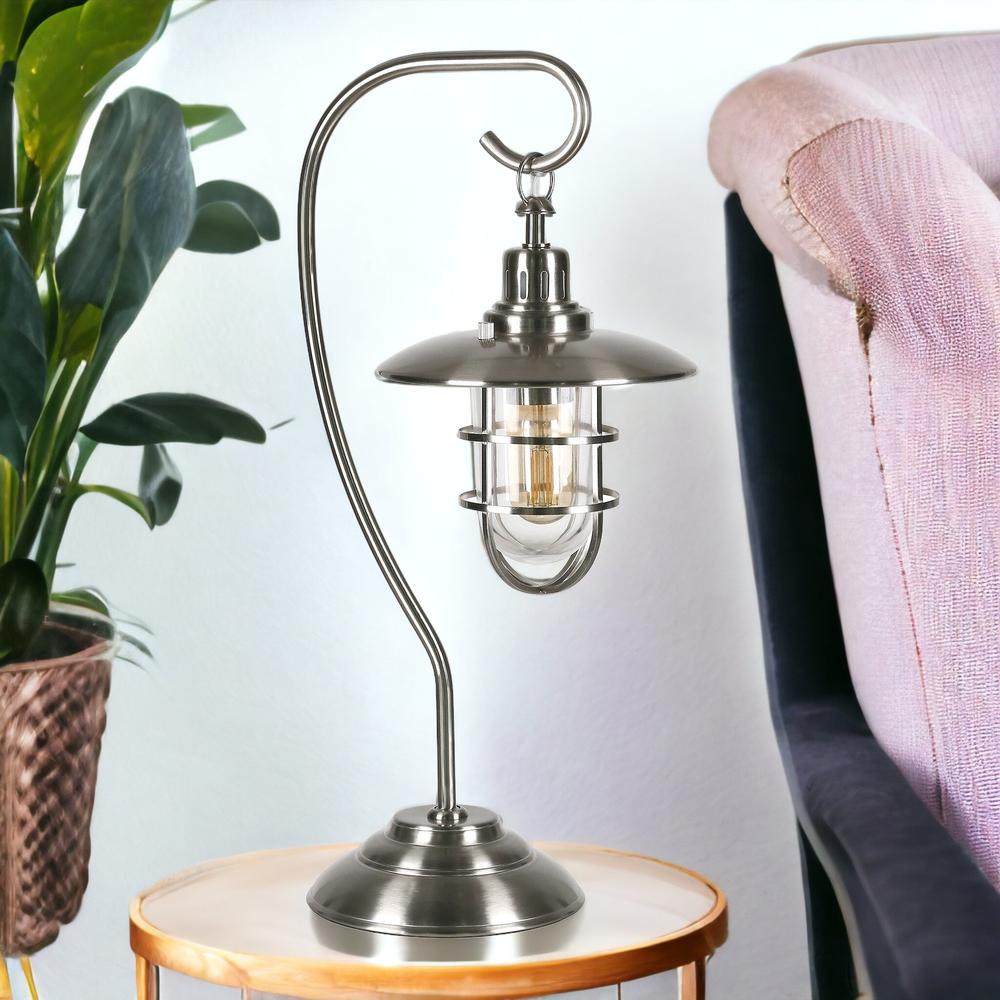 22" Nickel Metal Arched Table Lamp With Nickel Cage Shade. Picture 3