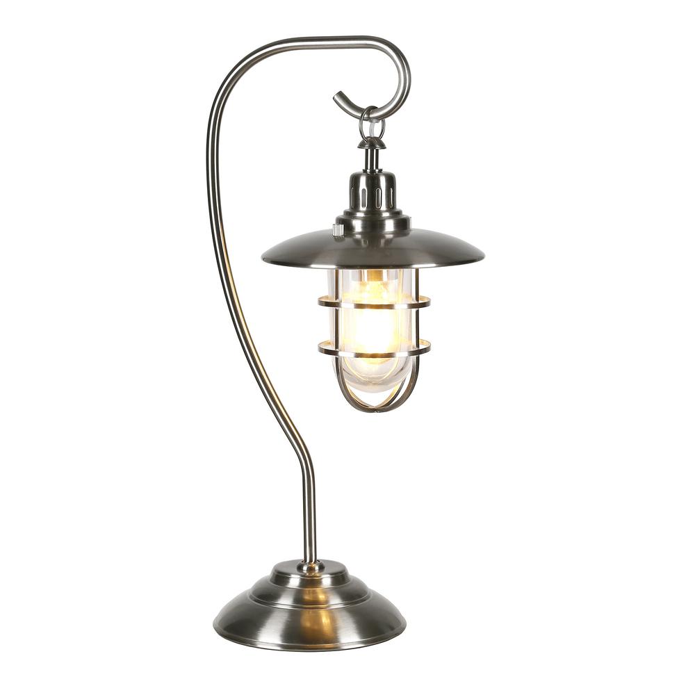 22" Nickel Metal Arched Table Lamp With Nickel Cage Shade. Picture 2