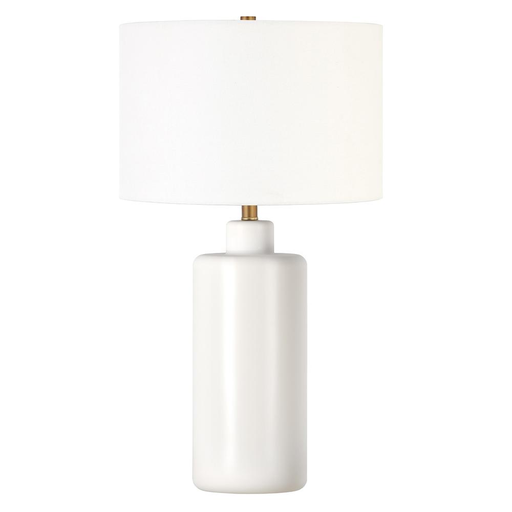 25" White Ceramic Table Lamp With White Drum Shade. Picture 1