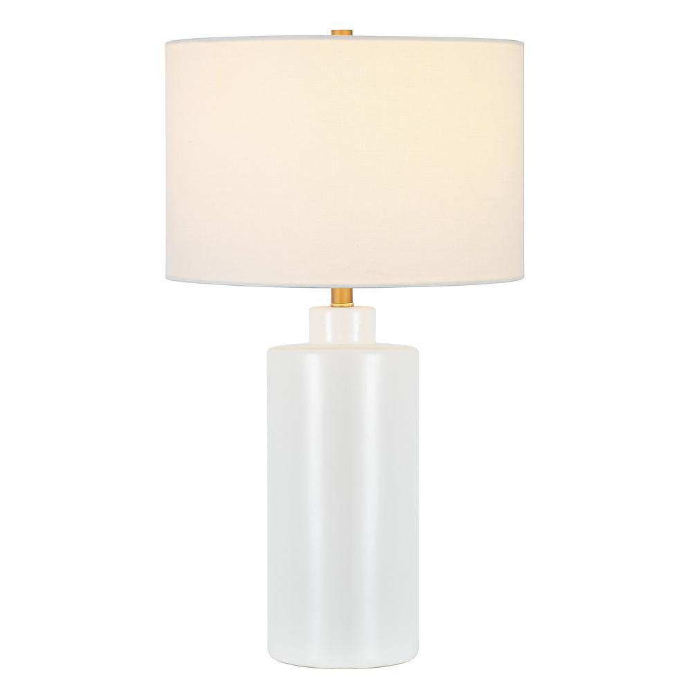 25" White Ceramic Table Lamp With White Drum Shade. Picture 2