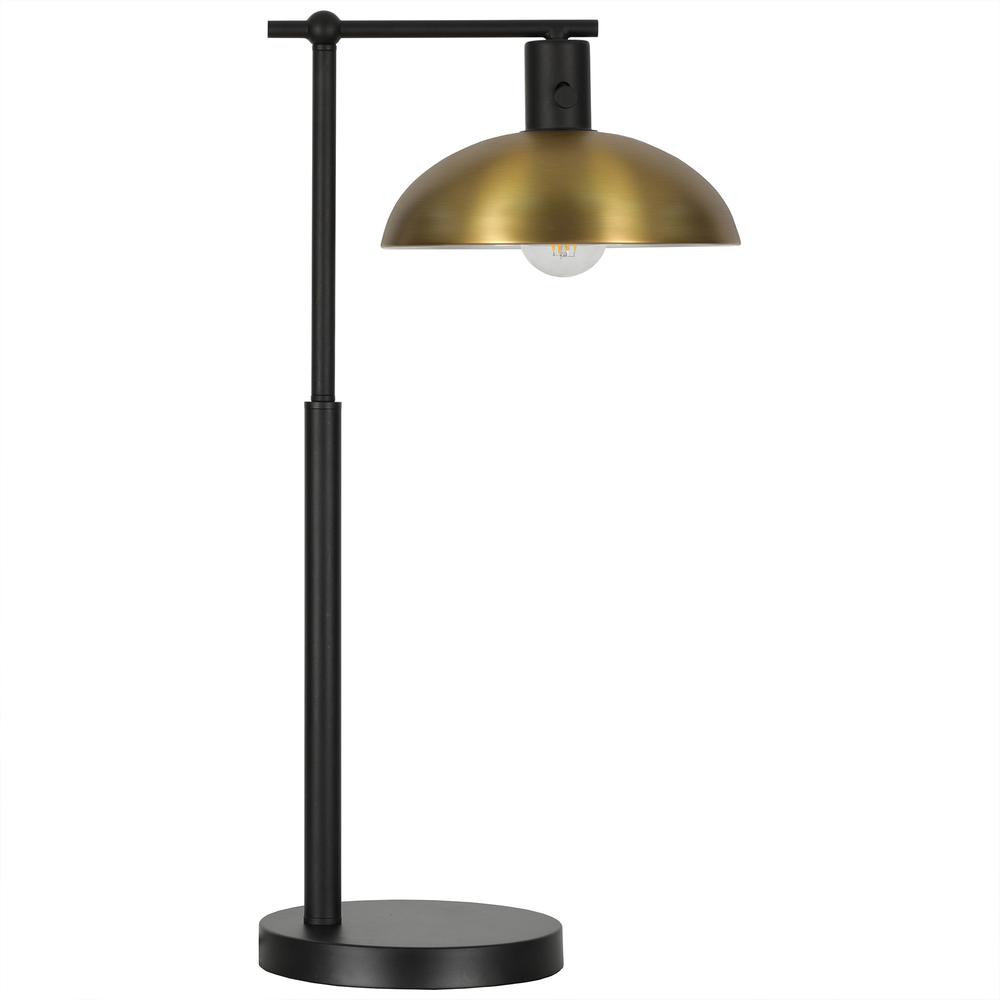 25" Black Metal Desk Table Lamp With Gold Bowl Shade. Picture 1