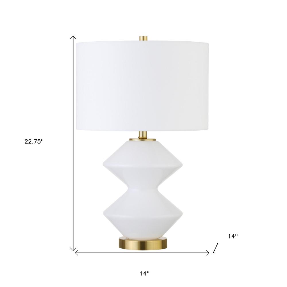 23" White and Gold Glass Table Lamp With White Drum Shade. Picture 4