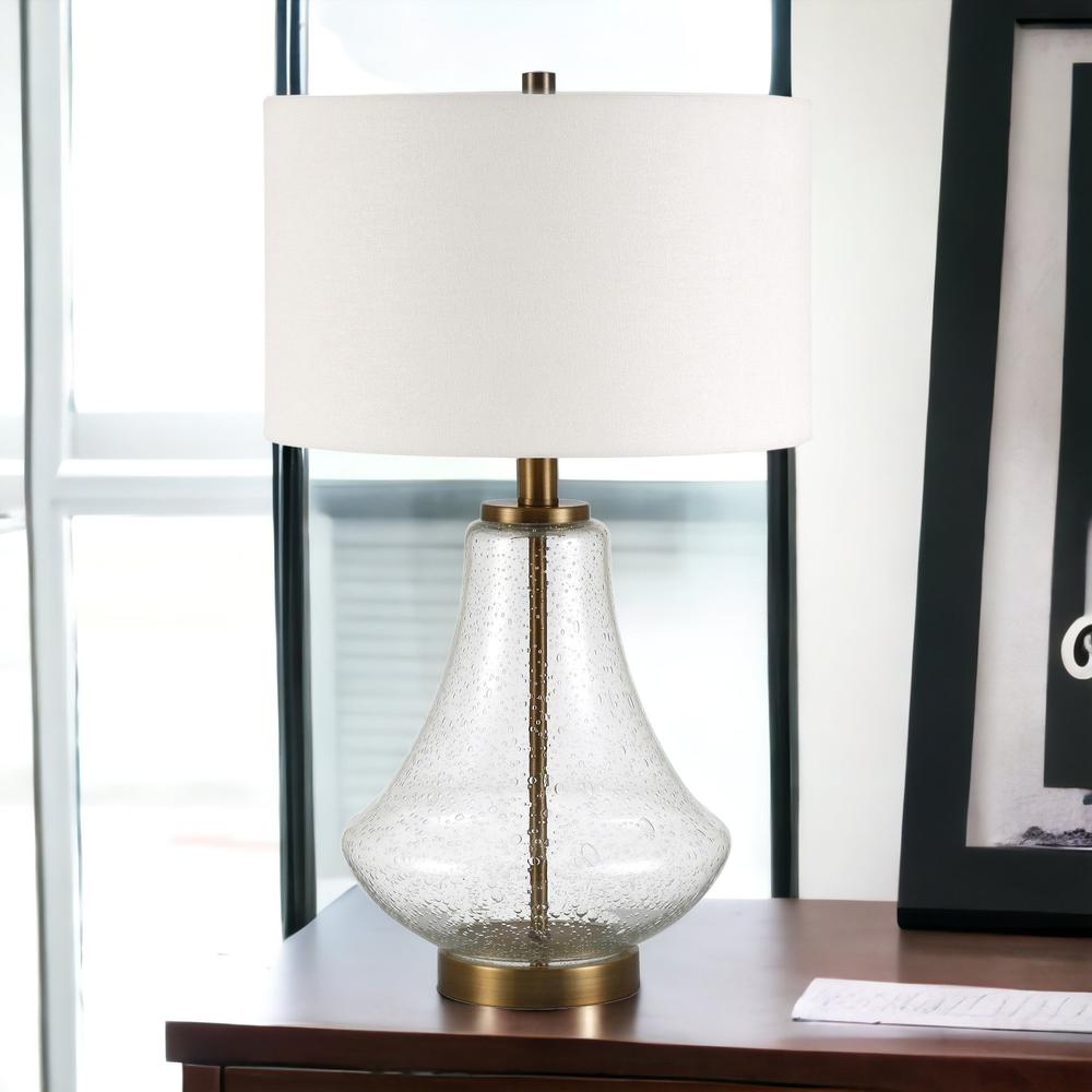 23" Brass Glass Table Lamp With White Drum Shade. Picture 3