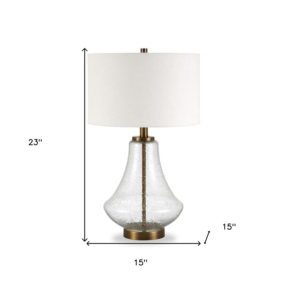 23" Brass Glass Table Lamp With White Drum Shade. Picture 8