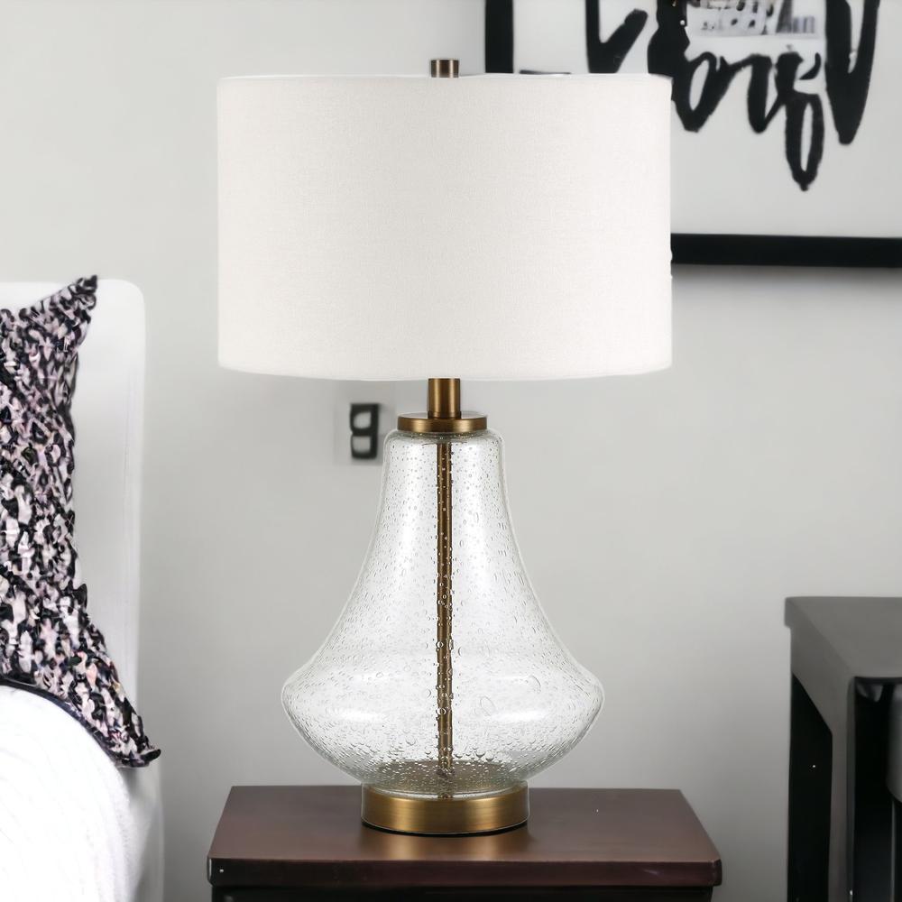23" Brass Glass Table Lamp With White Drum Shade. Picture 4