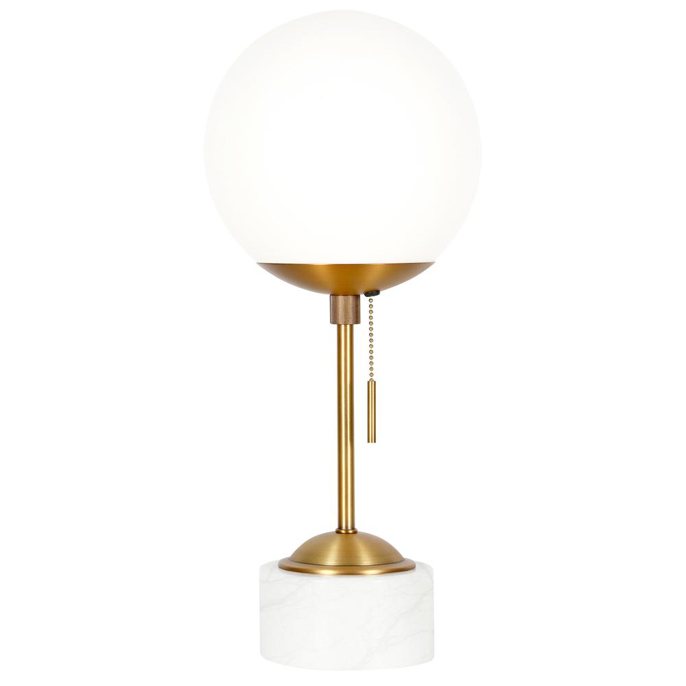 18" Gold and White Marble Globe Table Lamp With White Globe Shade. Picture 1