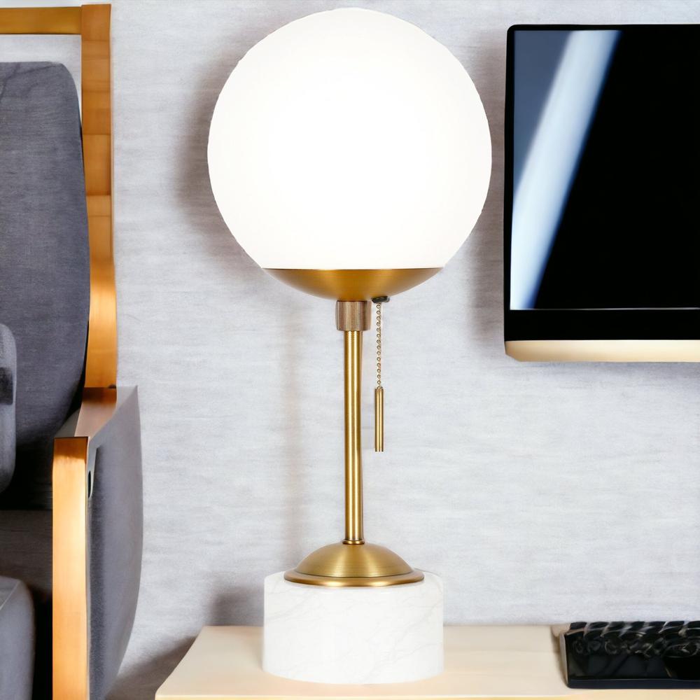 18" Gold and White Marble Globe Table Lamp With White Globe Shade. Picture 3