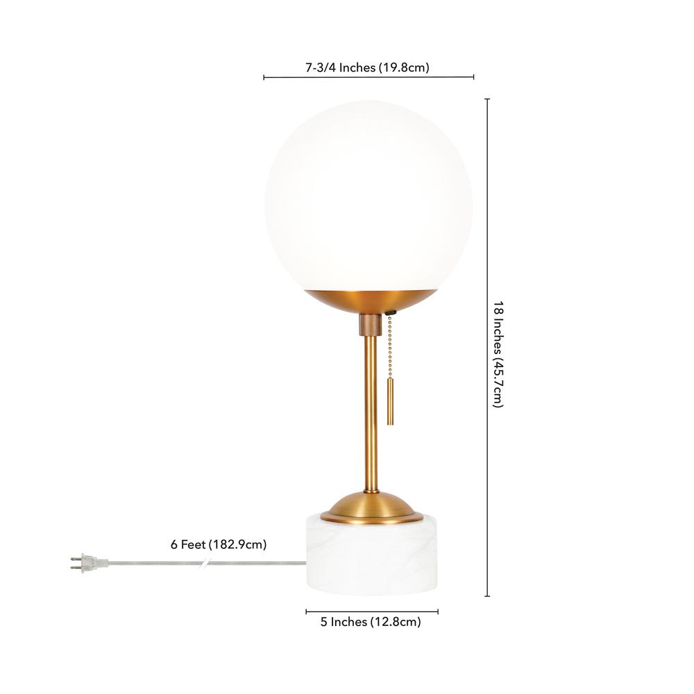 18" Gold and White Marble Globe Table Lamp With White Globe Shade. Picture 6